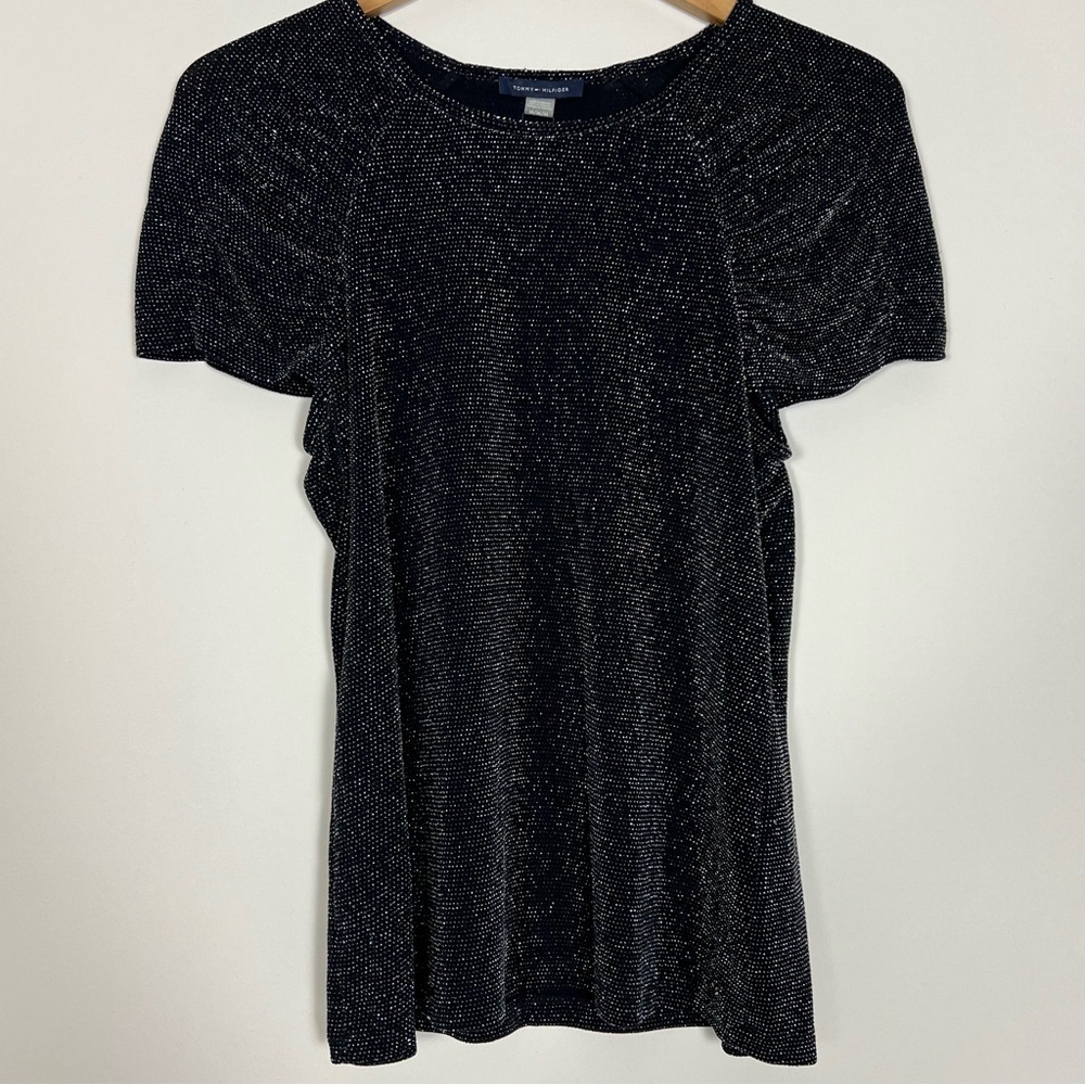 Tommy Hilfiger women's sparkly or glitter-dot flutter sleeve top.